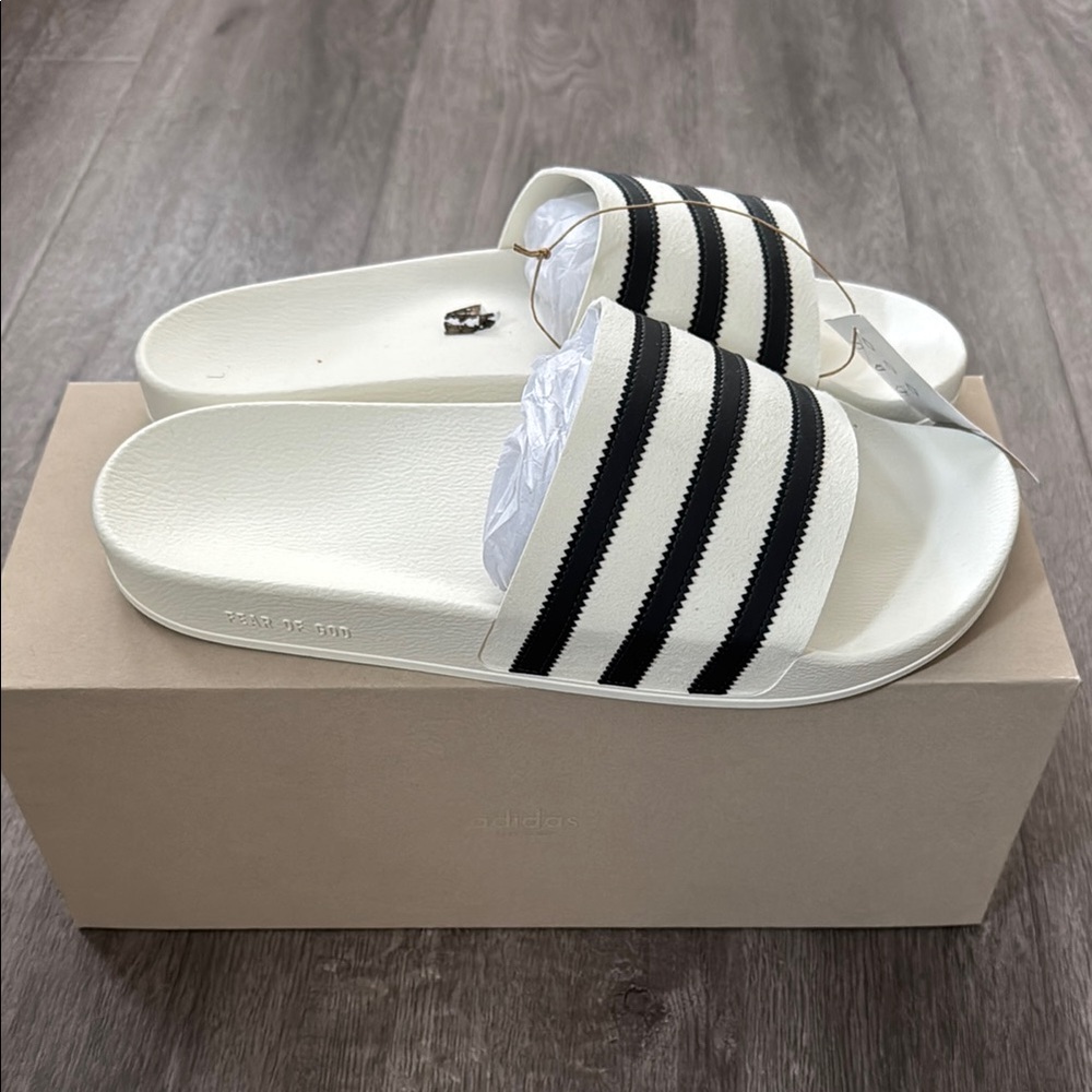 Adidas Men’s Black and White Slide Sandals